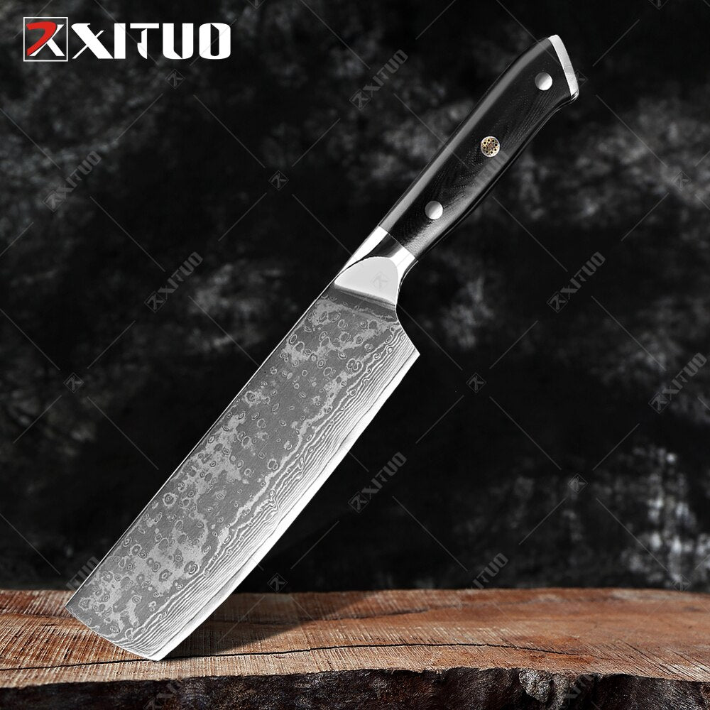 XITUO Damascus Chef Knife Professional Japan Sankotu Cleaver Bone Knives Utility Kiritsuke Paring Kitchen Knife Cooking Tools