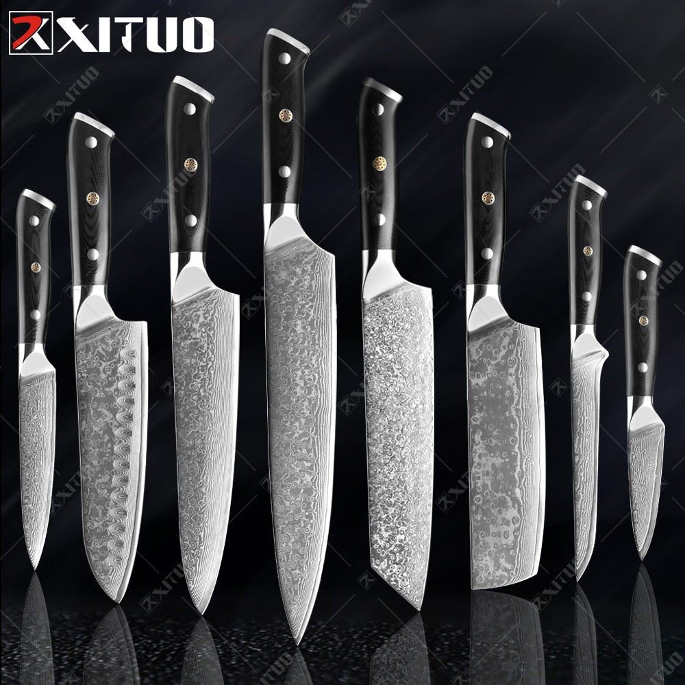 XITUO Damascus Chef Knife Professional Japan Sankotu Cleaver Bone Knives Utility Kiritsuke Paring Kitchen Knife Cooking Tools