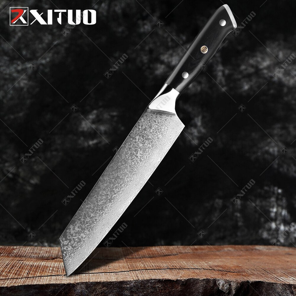 XITUO Damascus Chef Knife Professional Japan Sankotu Cleaver Bone Knives Utility Kiritsuke Paring Kitchen Knife Cooking Tools